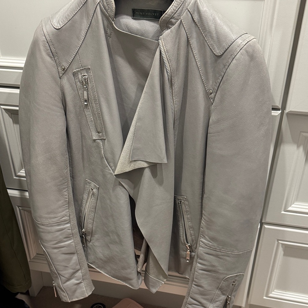 John Varvatos Light Gray Leather Jacket
